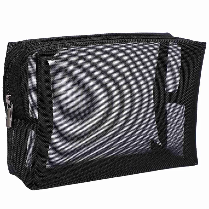 

Black Mesh Makeup Bag See Through Zipper Pouch Travel Cosmetic And Toiletries Organizer Bags Pack Of 12(S,M,L)