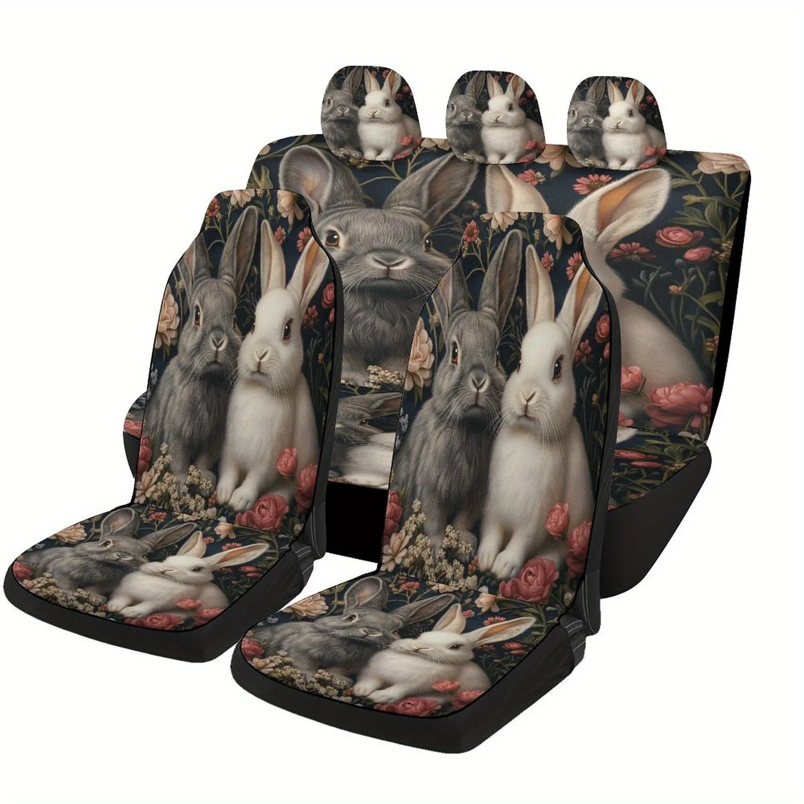 Ensemble de housses de siège de voiture à thème Bunny Garden Bliss pour la plupart des voitures, housses de protection décoratives et élégantes pour sièges de voiture, ensemble complet, Car Sea