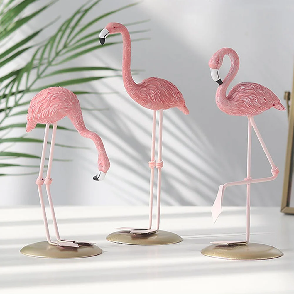 3 Pcs Flamingo Ornament Home Decorations Office Resin Statue Boho Adornment Bookcase Figurines