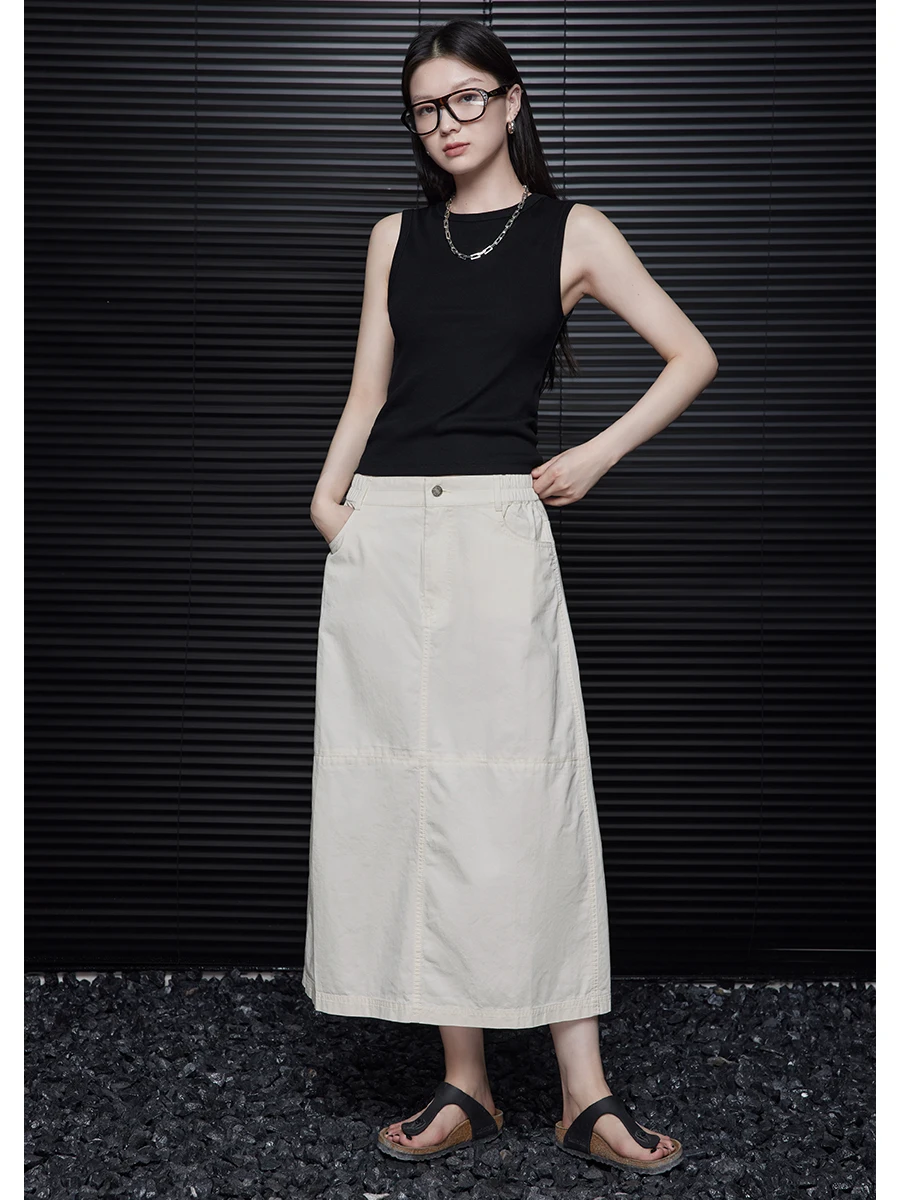 

Ele Cotton Midi Skirt for Women High Slit A-Line Silhouette Street Sle Pure Color Summer 2023 Slimming Trendy Design