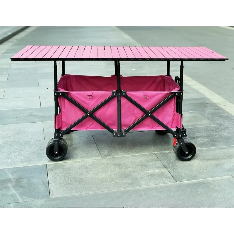 for Foldable Camping Wagon Outdoor Utility Cart with Liftable Table Thickened Canopy Night Market Stall