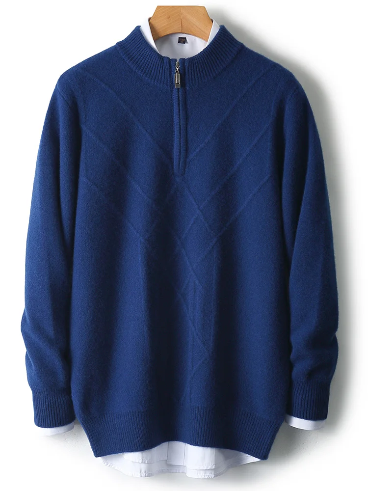 

Autumn Winter Men's Zipper Cardigan 100% Merino Wool Sweater Thick Mock Neck Soft Warm Cashmere Coat Basic Casual Cloth