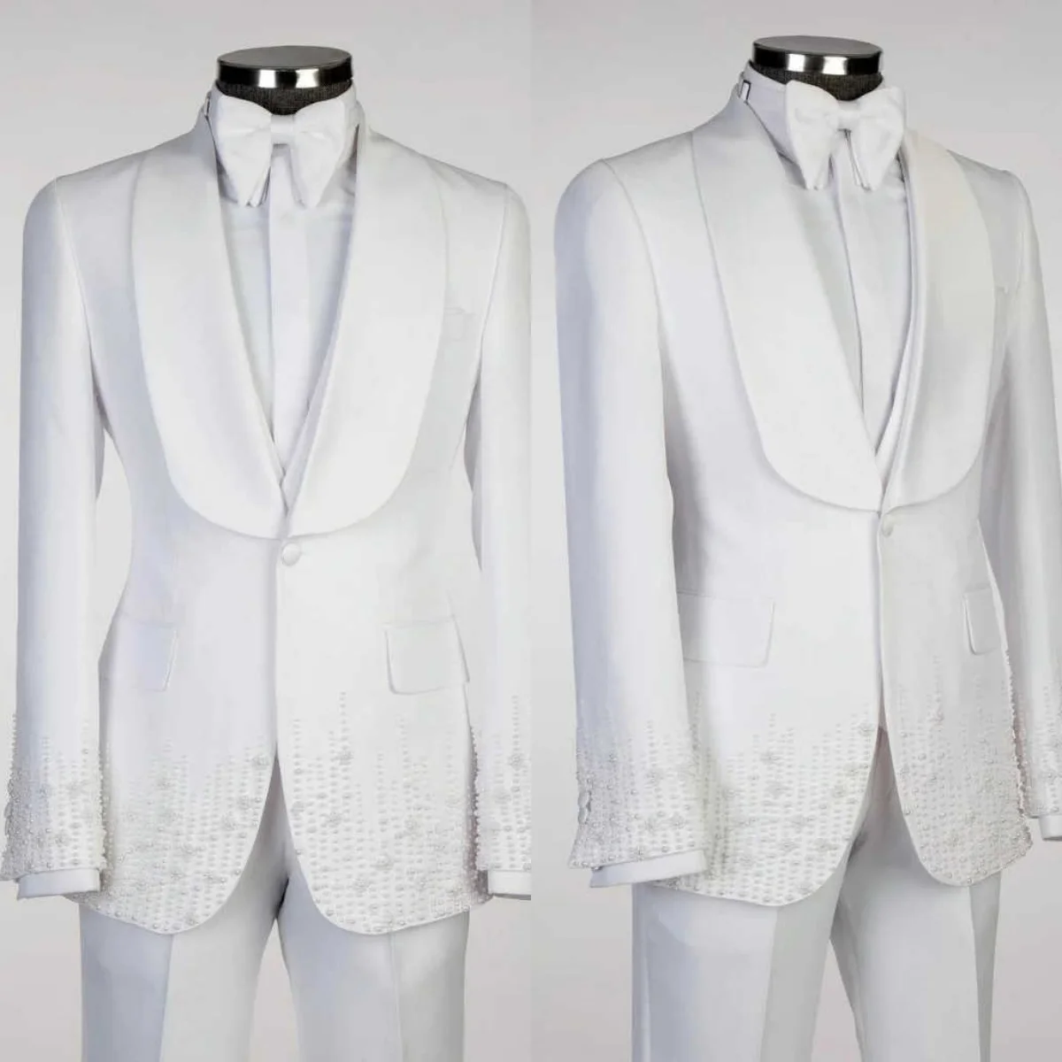 

Luxurious Men Suits Double Breasted Peaked Lapel Groom Wedding Tuxedos Classic Fit Crystals 2 Pieces Formal Party Customized