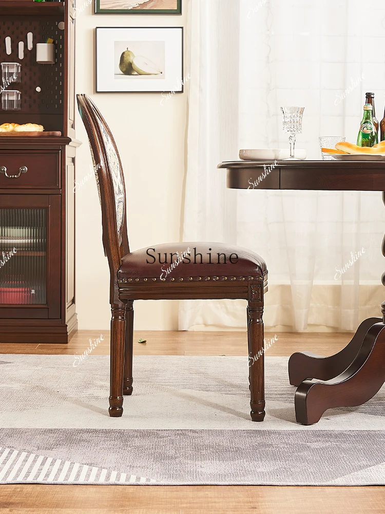 American retro solid wood dining chair simple leisure study single office solid wood stool  FT
