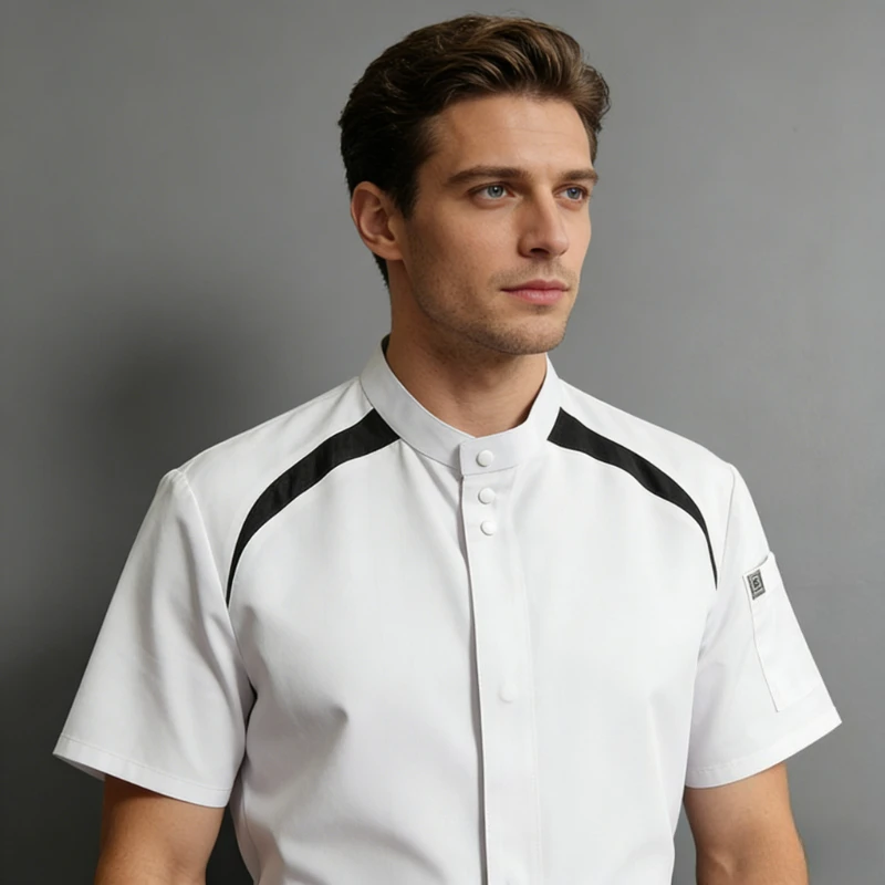 Chef Jacket Men Short Sleeve Breathable Hotel Restaurant Kitchen Waiter Uniform New