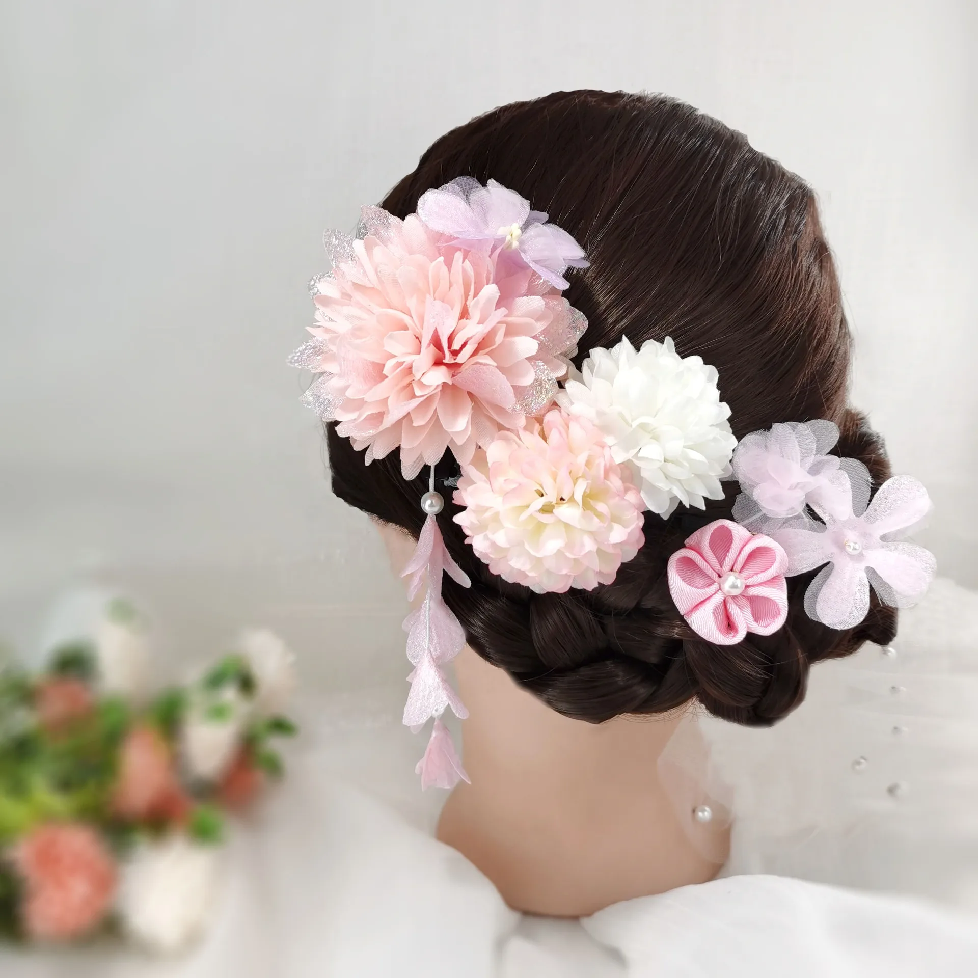 

Kimono Accessories Handmade Headdress Cherry Blossom Butterfly Hair Ornaments Hair Clip Hanfu Accessories Tassel Side Clip