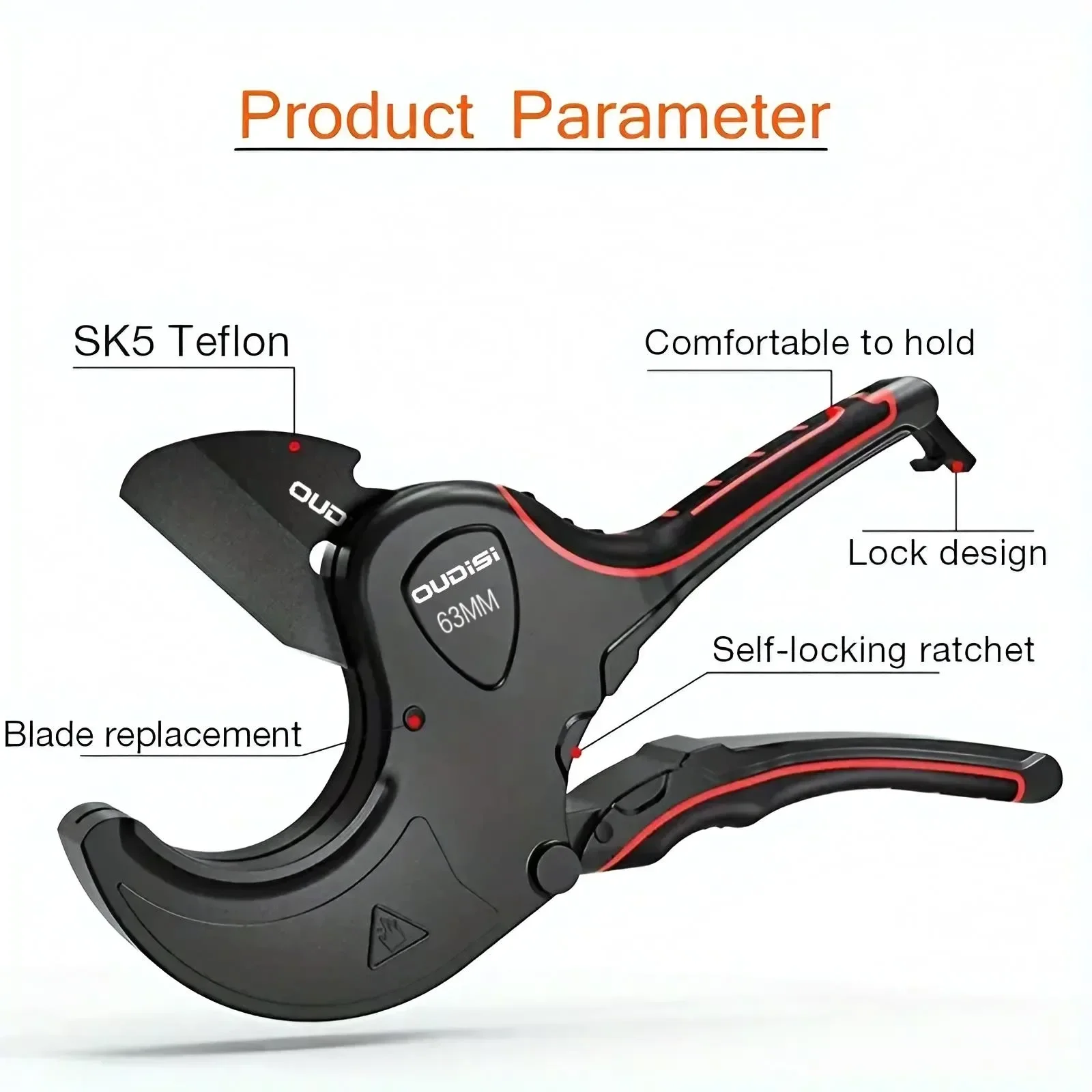 Ratcheting PVC Pipe Cutter, SK5 Steel Blade, 2.8mm Blade Thickness, Aluminum Alloy Body, Textured Grip, Storage Lock, for PVC, CPVC, PP-R, PEX, PE and Rubber Hose Cutting for Plumbing Repairs, 42mm cutting version 24.5 x 10.5 x 2.5cm
