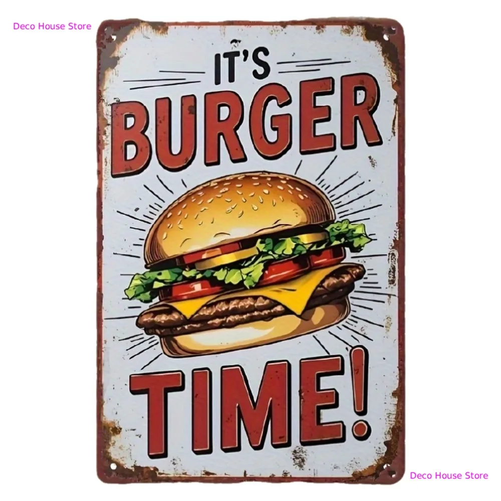 Vintage 'It's Burger Time!' Metal Sign - 8x12in(20x30cm) Easy Hang | Kitchen/Bar/Restaurant | Burger Lover Gift 2026
