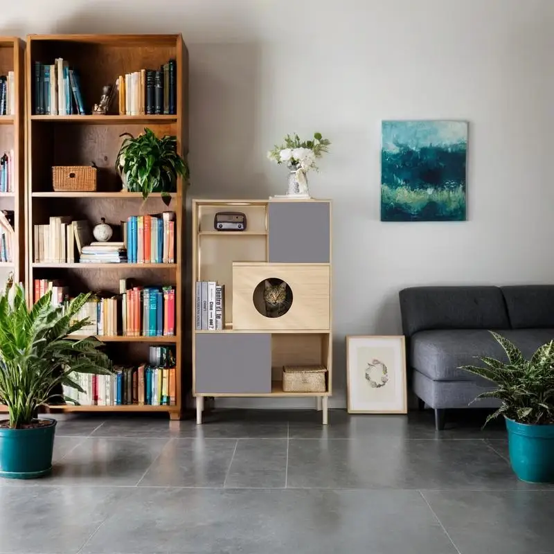 

Современный книжный шкаф и полки для кошек с местом для хранения стильных кошек