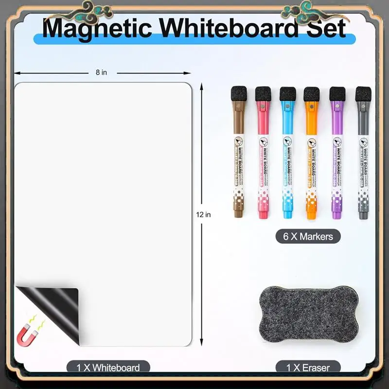 ASMA-4 PCS Placa branca magnética de apagamento a seco Tecnologia resistente a manchas, 12 x 8 polegadas