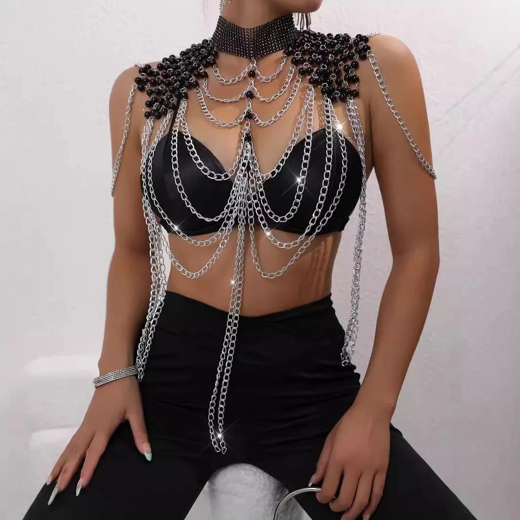 المرأة بيكيني اللؤلؤ سترة الصدر مثير شال أنيق سلسلة الجسم سلسلة مجوهرات تماما يدوية الصنع الصدرية لسلسلة الخصر ملهى ليلي الشاطئ