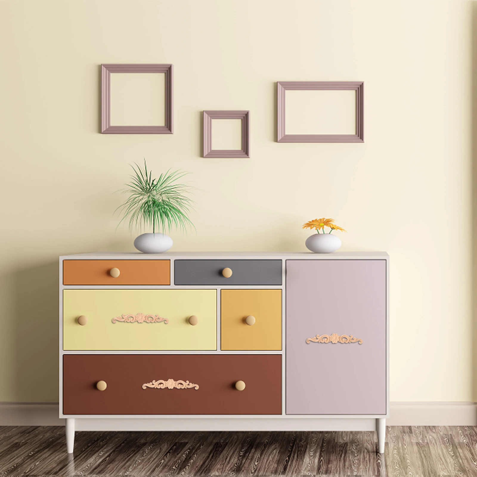 

2pcs Solid Onlay Applique For Door Head Carving Decor, Unpainted Wood Applique With Carved Patterns, Wood Onlay For Furniture