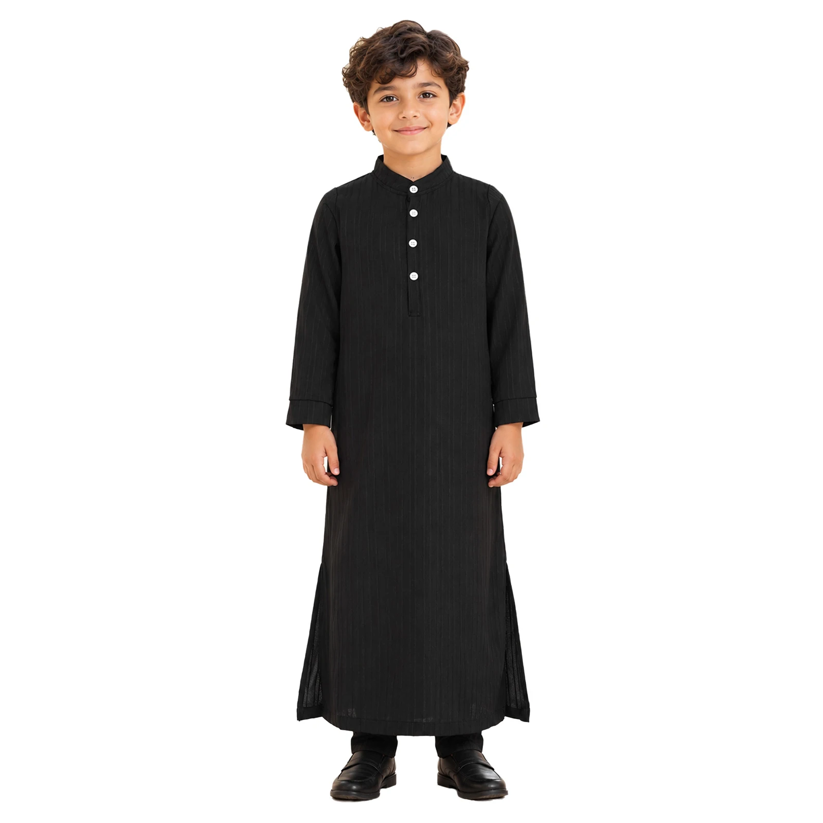 Kids Boys Arabic Abaya Thobe Muslim Outfit Long-sleeve Stand-collar Robe with Sleeveless Open Front Vest for Arab Islamic
