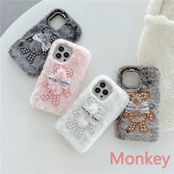 Pearl Plush Diamond Bear Case For Xiaomi Redmi Note 12 Pro Plus 13 pro 12S 13R 13C A3 Mi Poco X6 M6 13T 14 Warm Fur Phone Cases