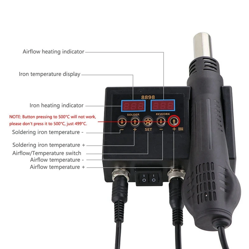 8898 Soldering Station 2 In 1 Hot Air Soldering Iron LCD Digital Display Welding Station For BGA PCB IC Repair US Plug