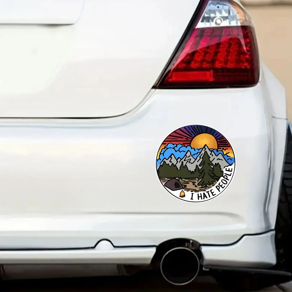 ملصق فينيل I Hate People مقاس 11 × 11 سم - ملصق ذاتي اللصق مع تصميم غروب الشمس الجبلي لأجهزة الكمبيوتر المحمول والسيارة والشاحنة والدراجات النارية
