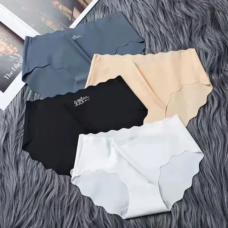 Ice silk seamless breathable mid waist underwear for women, wave lifting buttocks and abdominal compression, sexy solid color