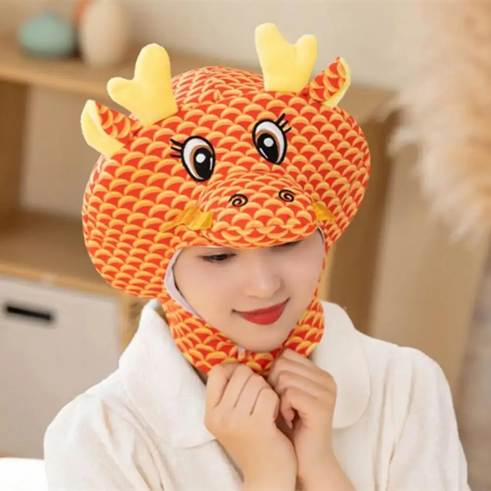 Cartoon Dragon Cartoon Dragon Headgear 2024 Dragon Year Cartoon Dragon Plush Hat Mascot Dragon 3D Fluffy Chinese Style Hat Warm