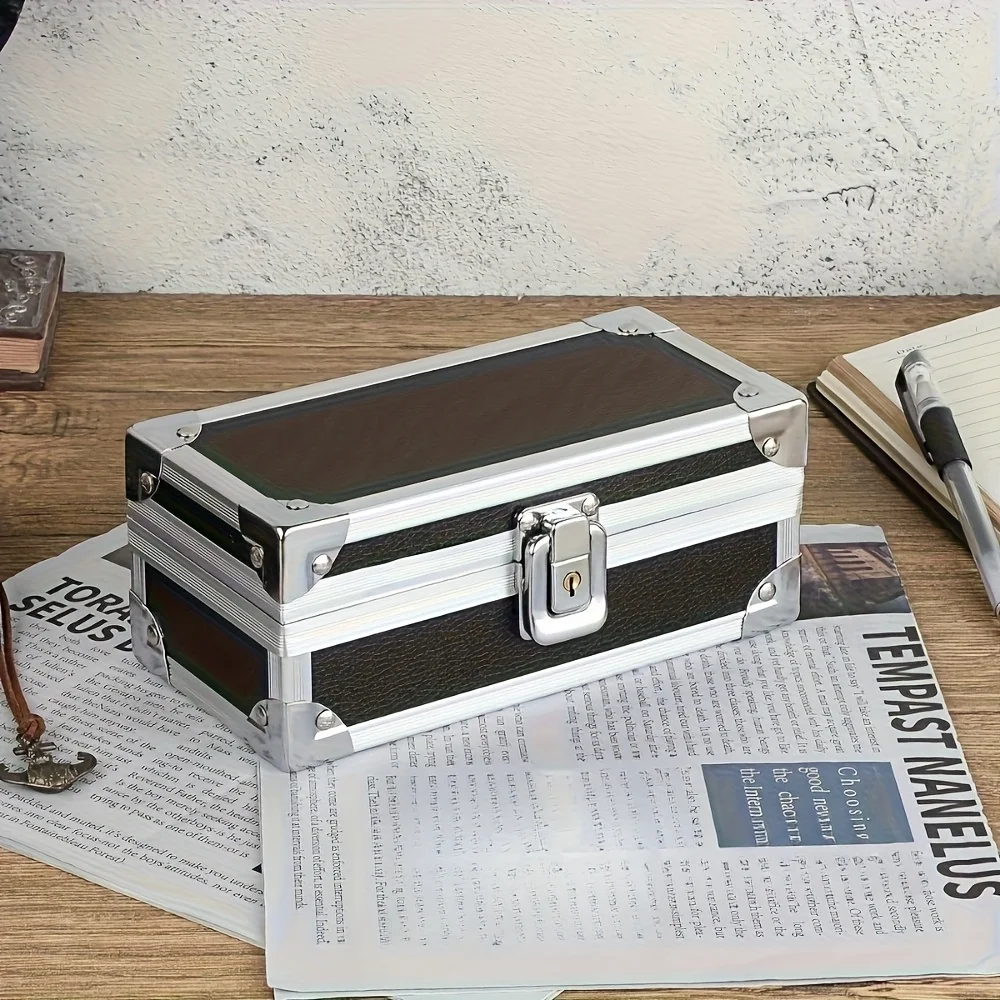 1 قطعة صندوق نقود ألومنيوم قابل للقفل-أسود متعدد الوظائف تخزين آمن للمجوهرات والنقود والعملات المعدنية وبطاقات البنك والمفاتيح المحمولة #3