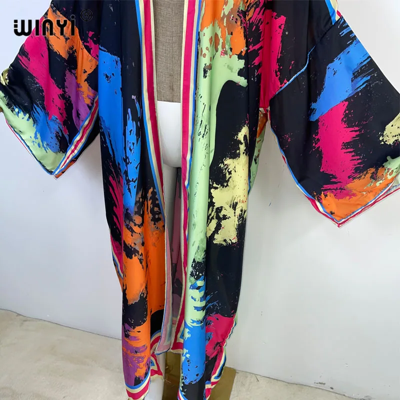 WINYI 2023 Bohemian Swimsuit Cover Up fashion print Women Summer Clothes Long Kimono loose  Dress Beachwear Bikini Cover-ups