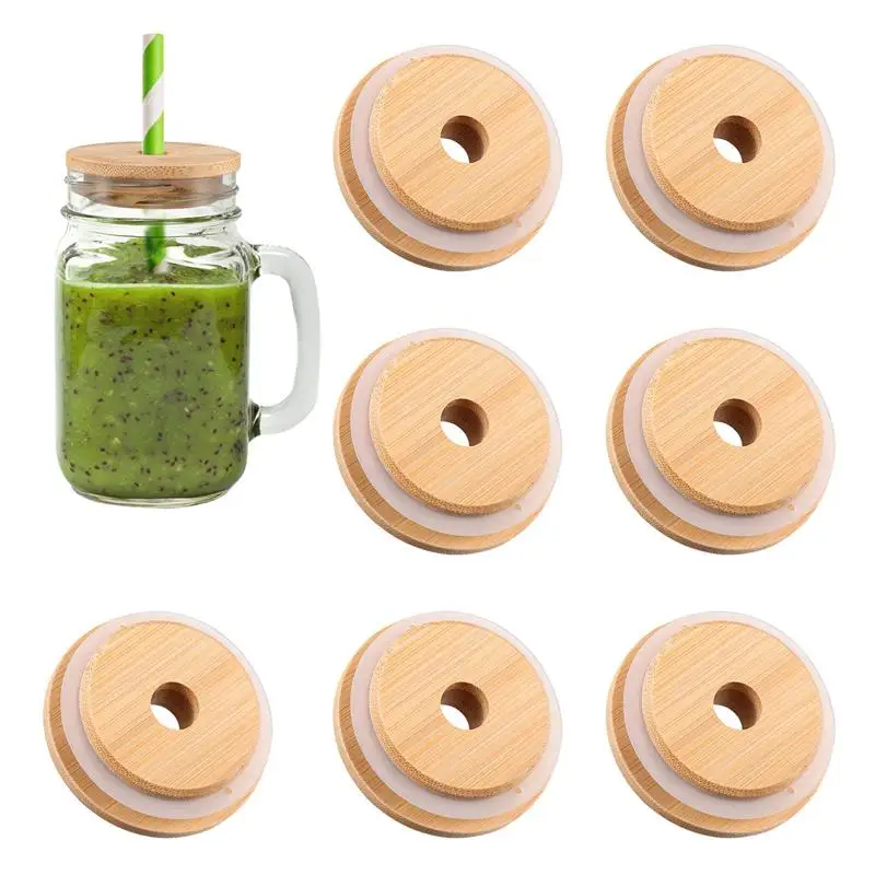 

8pcs Mason Bottle Bamboo Cap Glass Bottle Sealing Lid Mason Jar Sealing Covers Cups Bottles Storage Lids Home Kitchen Supply