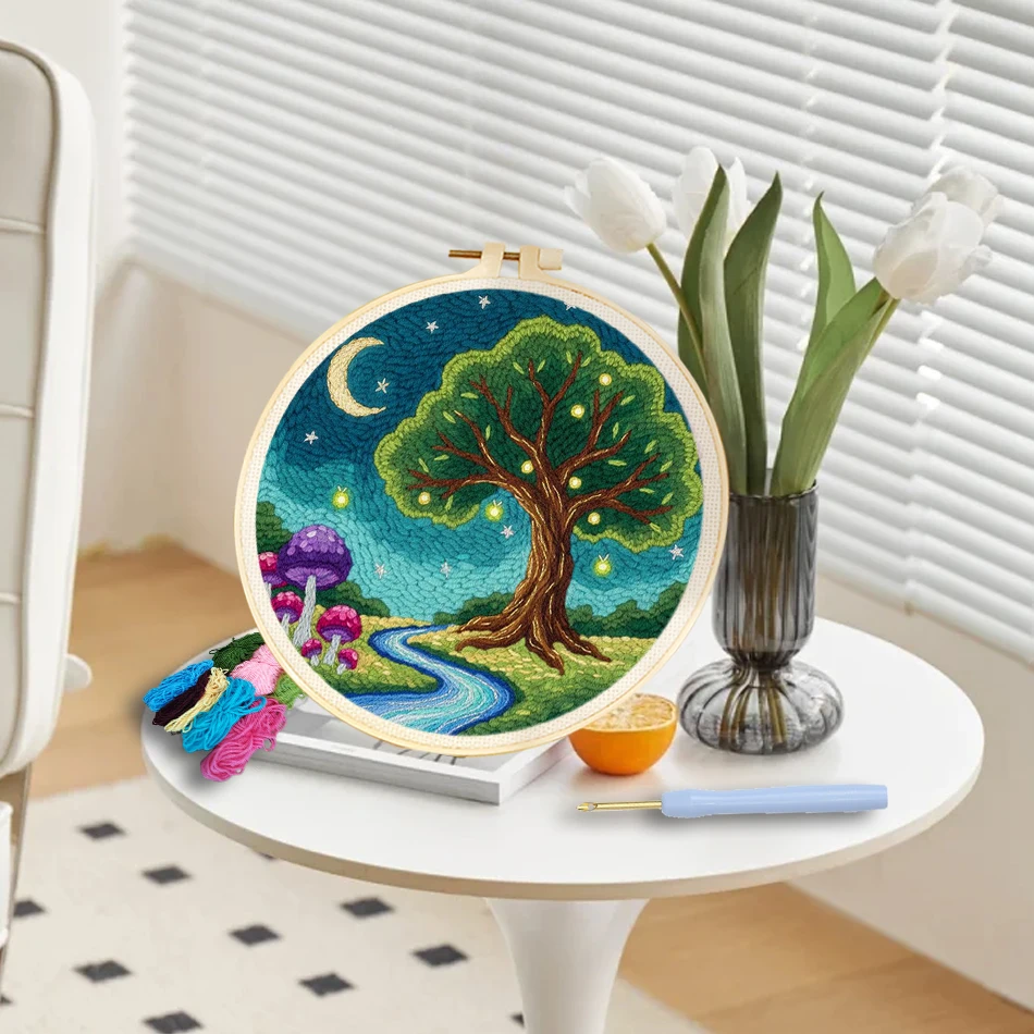 GATYZTORY Punch Needle Embroidery Package 20x20cm Embroidery frame Yarn Landscape Set Crafts Supplies Adults Hobby Gift Tufting