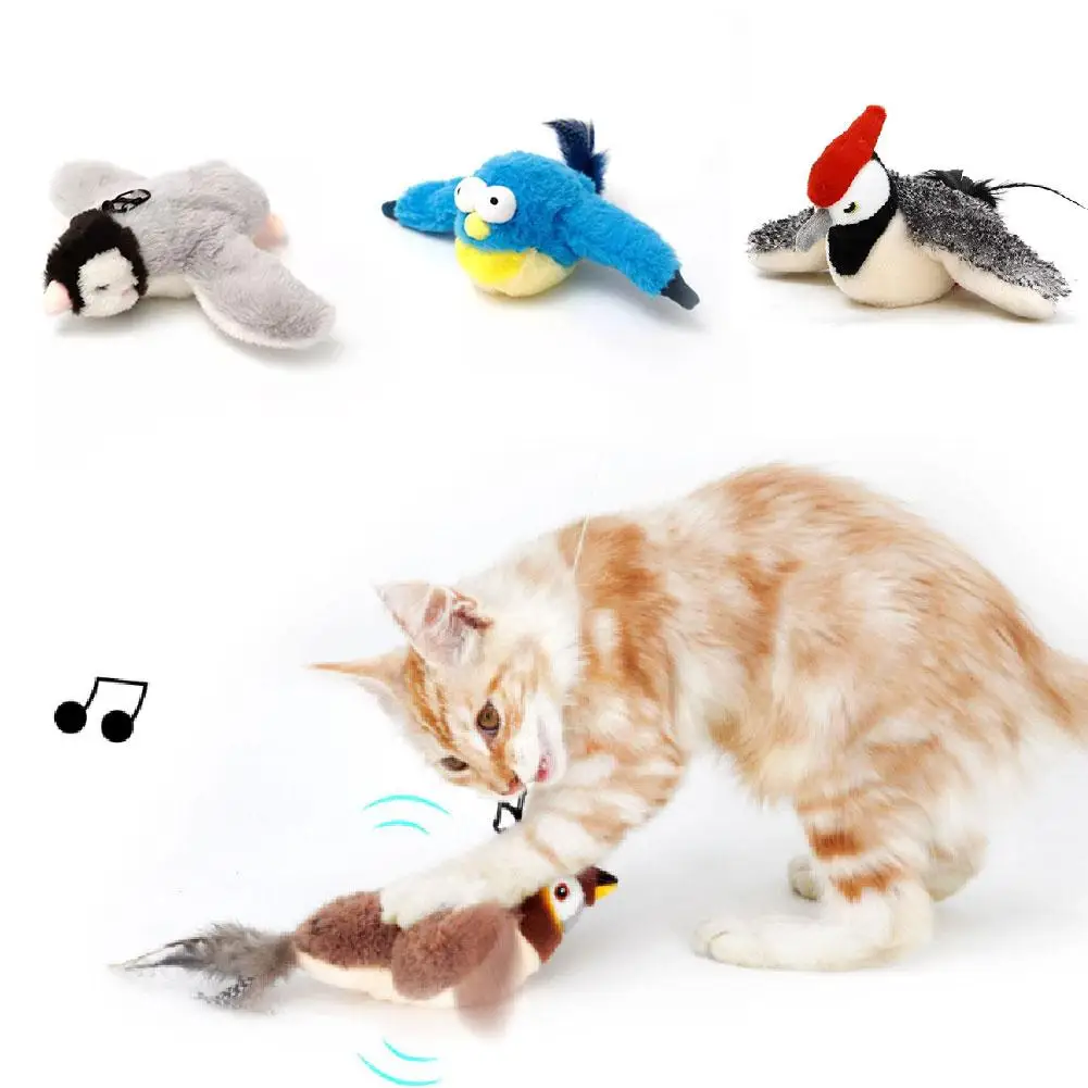 Interactive Cat Toy With Real Chirping Bird Electronic Sound Squeaky And Feather Kitten Toys Automatic Cat Toy For Cat Exer M8S5