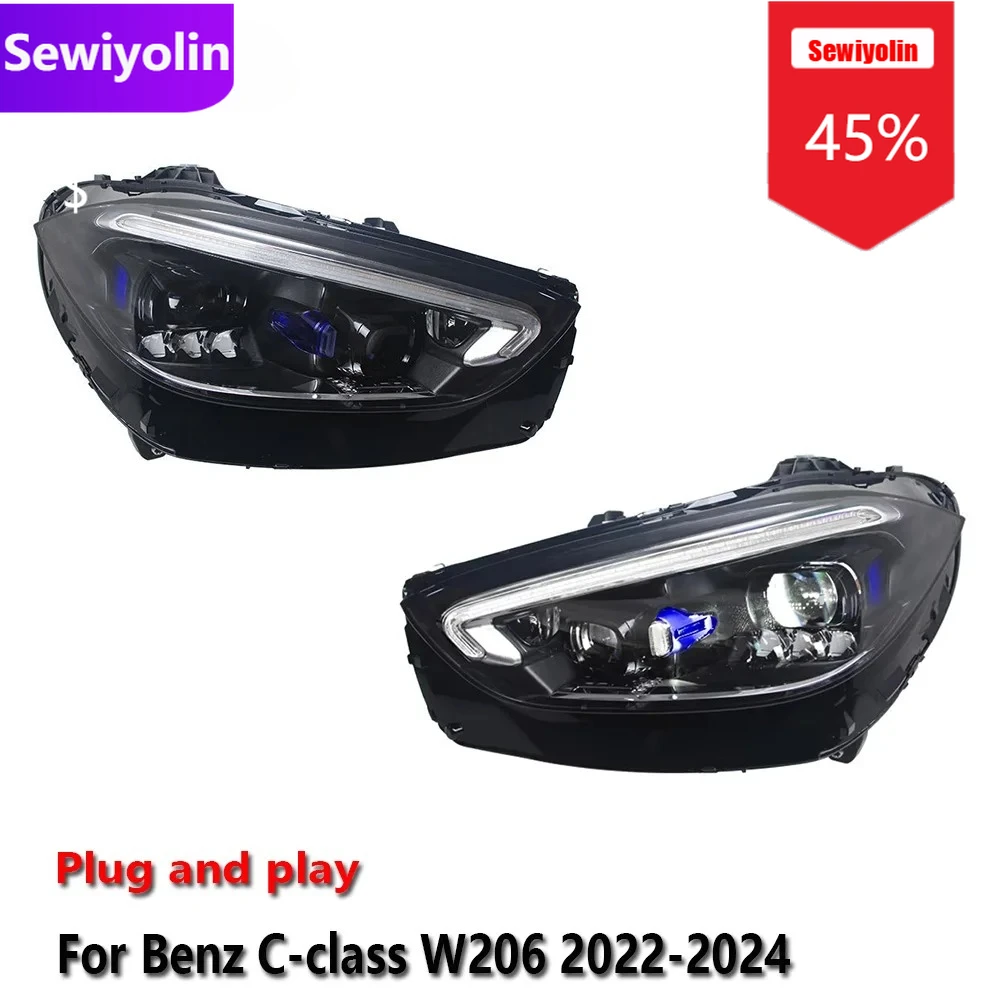 

Sewiyolin автомобильные светодиодные фары DRL в сборе для Benz C-Class W206 2022-2024 противотуманные фары DRL тормозного указателя поворота Plug And Play
