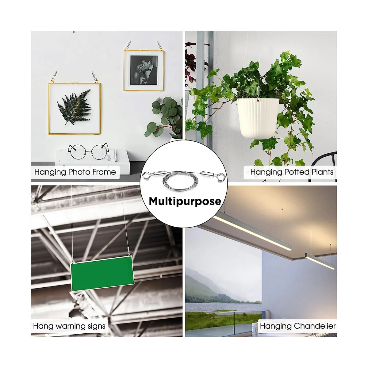 Adjustable Picture Hanging Wire 4PCS Mirror Frame Kit - Heavy Duty Stainless Steel Wire Rope 3 Meter x 1.5MM