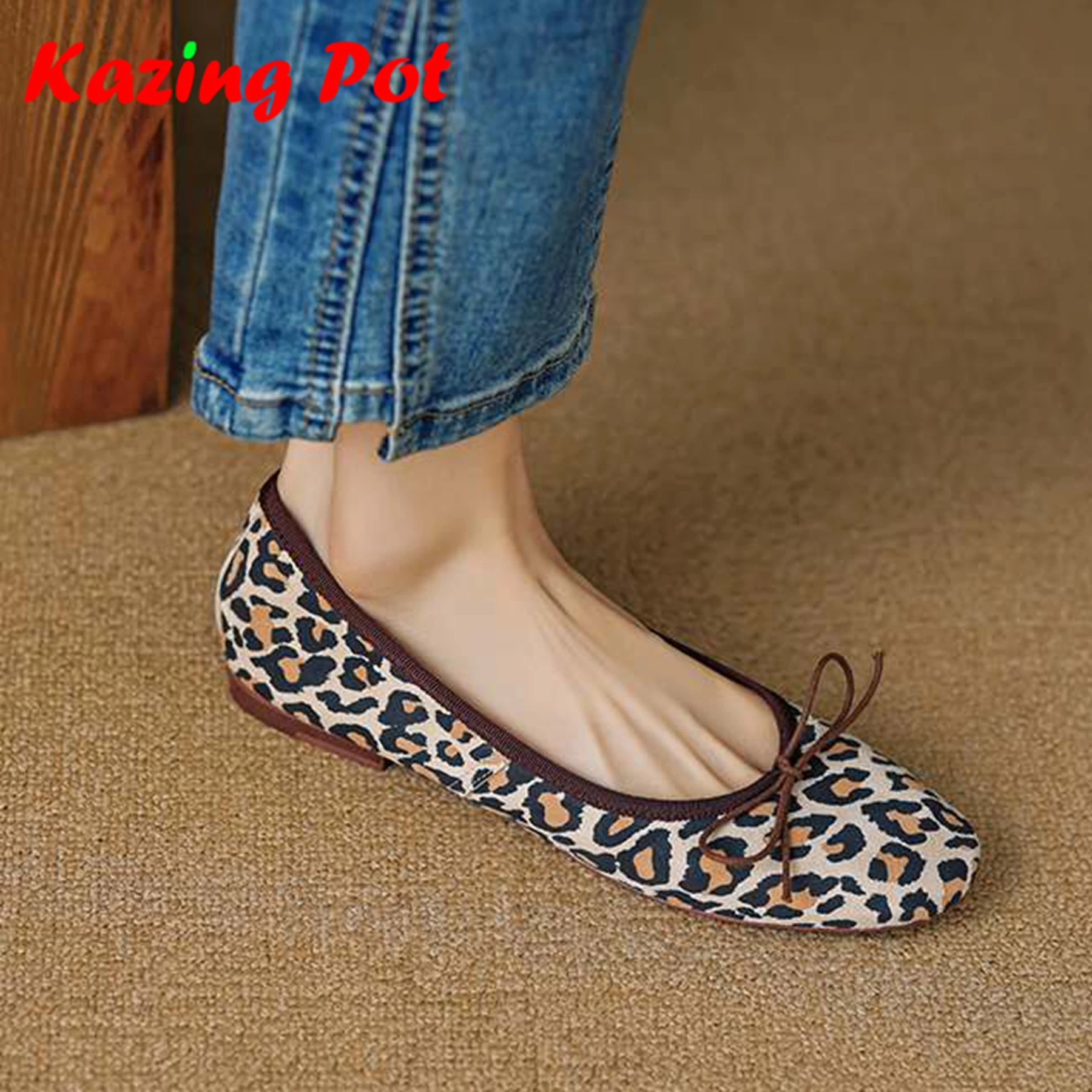 Hot Sale Suede Sheepskin Round Toe Brand Spring Mary Janes Fashion Elegant Butterfly-knot Shoes Casual Ballet Dancer Women Flats