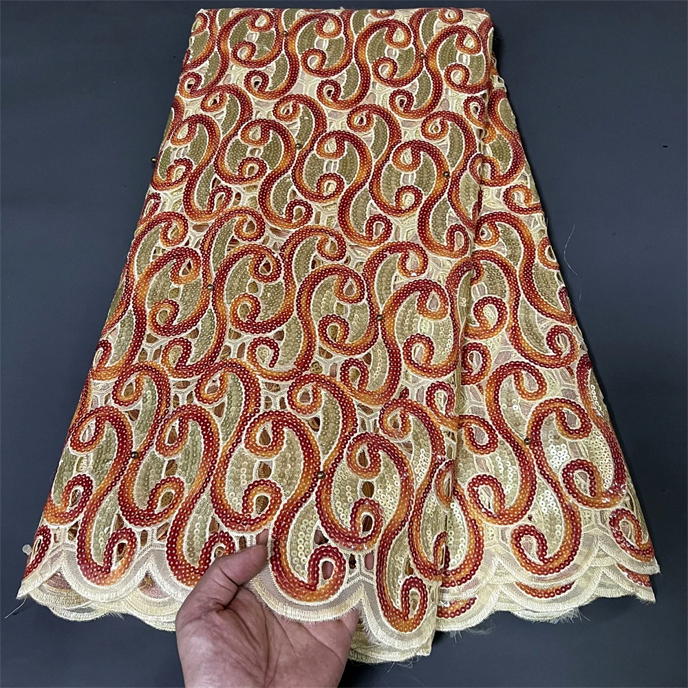 2026 Latest African Nigerian High Quality With Tulle Sewing Lace Fabric Guipure Embroidery Dresses Sequins 5Yards PS0002