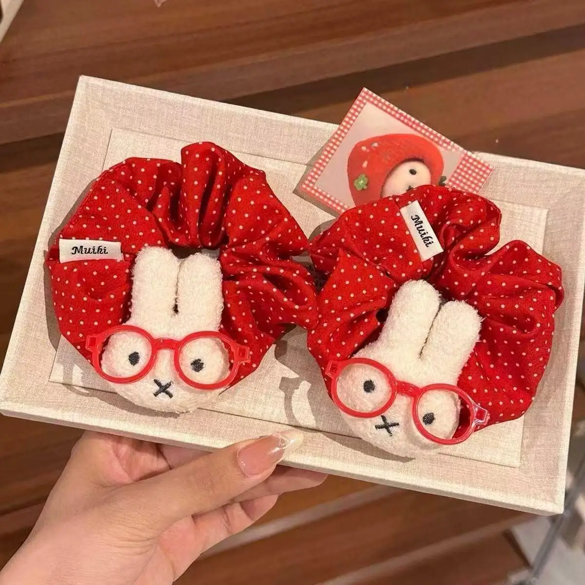 

Miffy Rabbit Cute Cartoon Bow Hair Band with Stripes Sweet Girl Hair Tie Ponytail Hair Tie Large Intestine On Camera Style