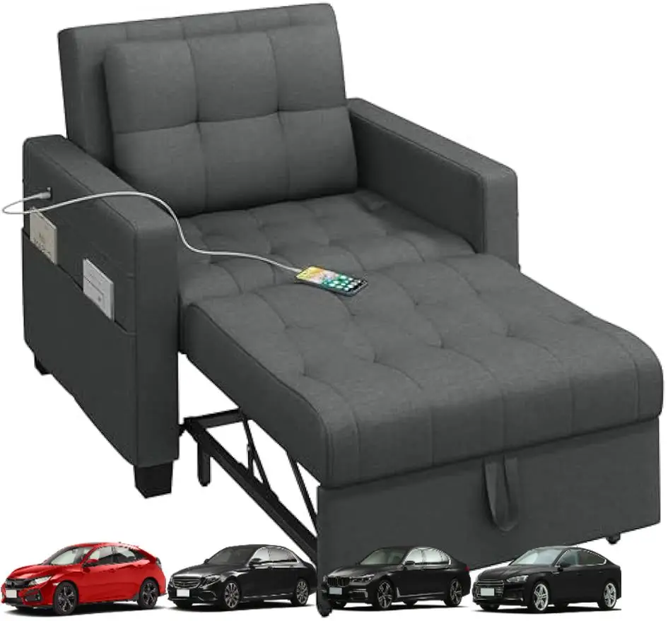 

Yaheetech Sleeper Sofa Bed Convertible Sofa Chair Bed Pull Out Sofa Bed with Adjustable Backrest & USB and Type C Charging Ports