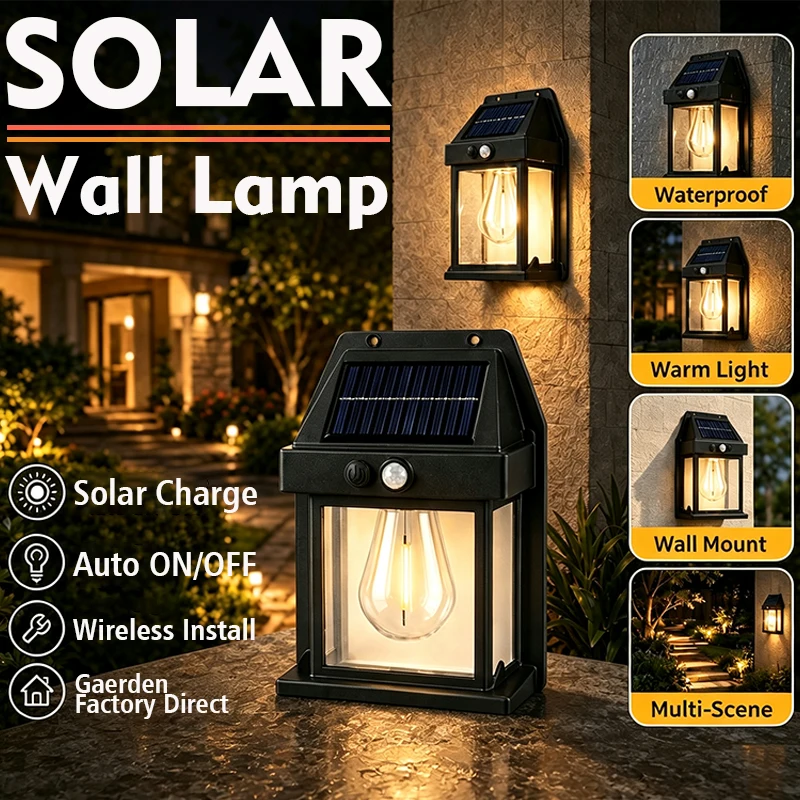 Lampe solaire murale extérieure avec détecteur de mouvement, lumière nocturne automatique, 3 modes, intensité réglable, décoration de jardin, villa, lampe de sécurité pour clôture de jardin