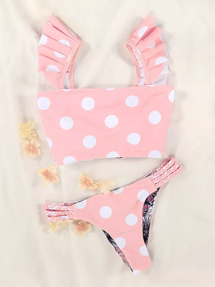 

Miyouj Pink Color Bikini Dot Swimsuit Bandage Bathsuit Sexy Two Piece Suits High Cut Bathwear Low Waiist Biquini Women Swimwear