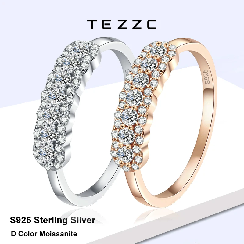 

Tezzc Champagne color Full Moissanite Rings Lab Diamond for Women Wedding 925 Sterling Silver Engagement Promise Band Jewelry