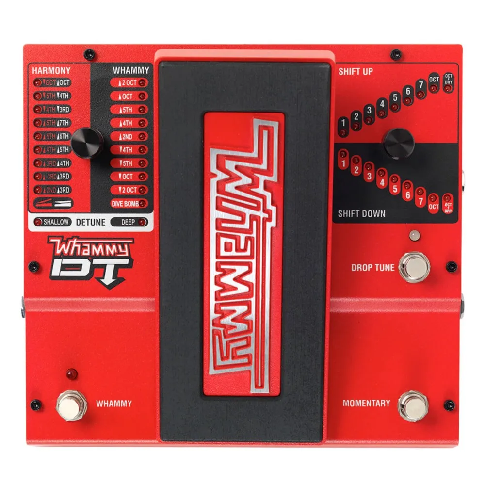 DigiTech Whammy DT classic pitch shifting pedal with drop and raised tuning for “hammer-on” and “pull-off” effects