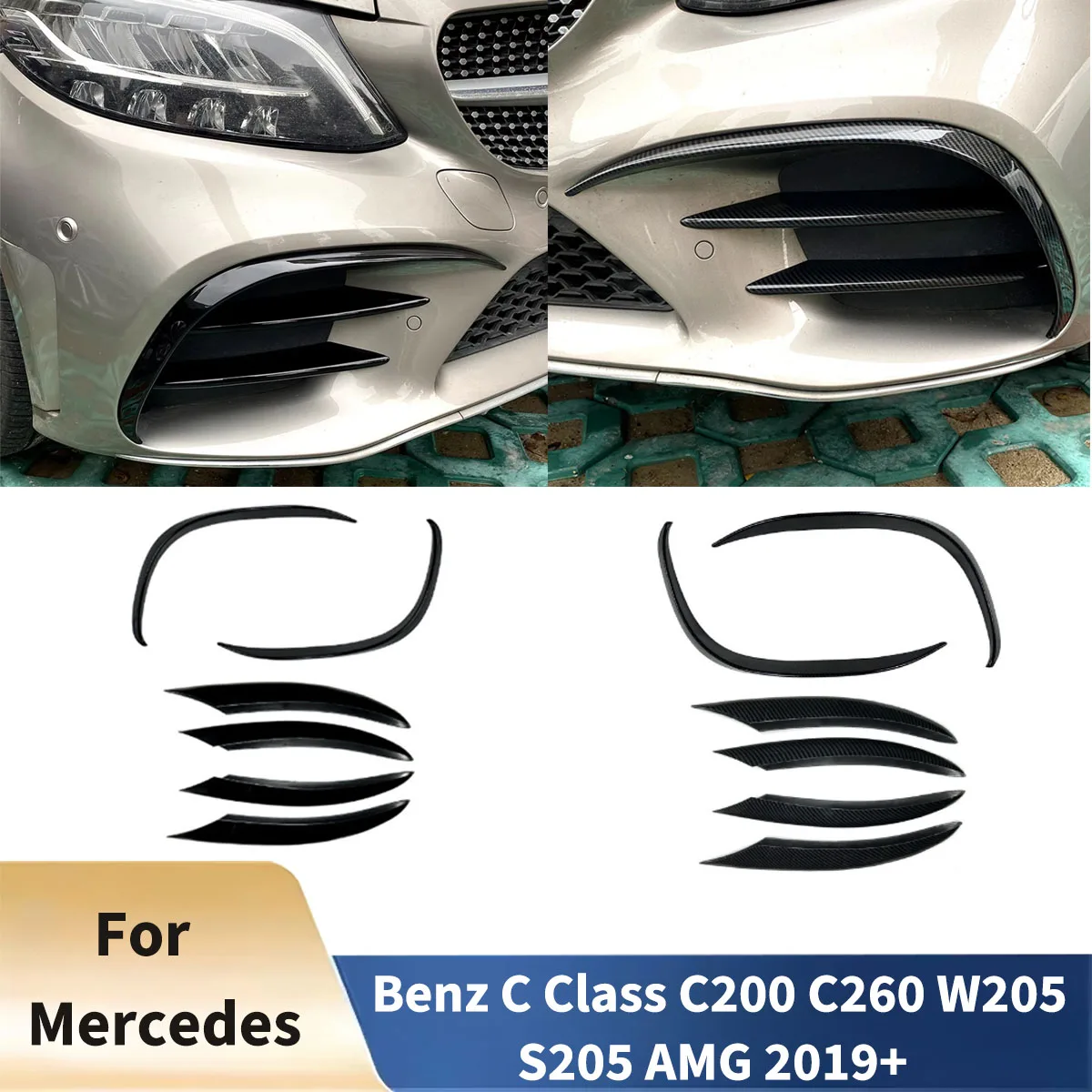 

Для Mercedes Benz C Class C200 C260 W205 S205 AMG 2019+ передний бампер, решетка-сплиттер, отделка ветрового ножа, аксессуары, комплект кузова, тюнинг
