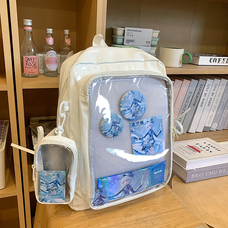 Hot Selling Big Size Japanese Studetns School Bags PU Leather Pin Display Ita Backpack with Clear Coin Purse