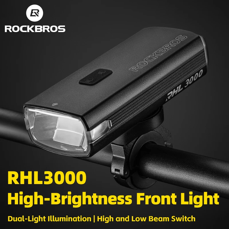 

ROCKBROS 3000LM Bike Light Aluminum Alloy 10000mAh Capacity Smart Bicycle Light Type-C Charging Front Lamp Flashlight Bike Light