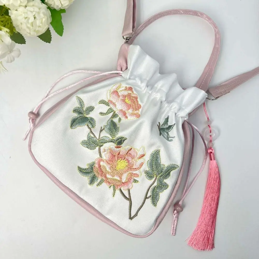 High Quality Exquisite Embroidery Tassel Drawstring Bag Chinese Style Retro Handbag Bucket Bag Hanfu Accessories