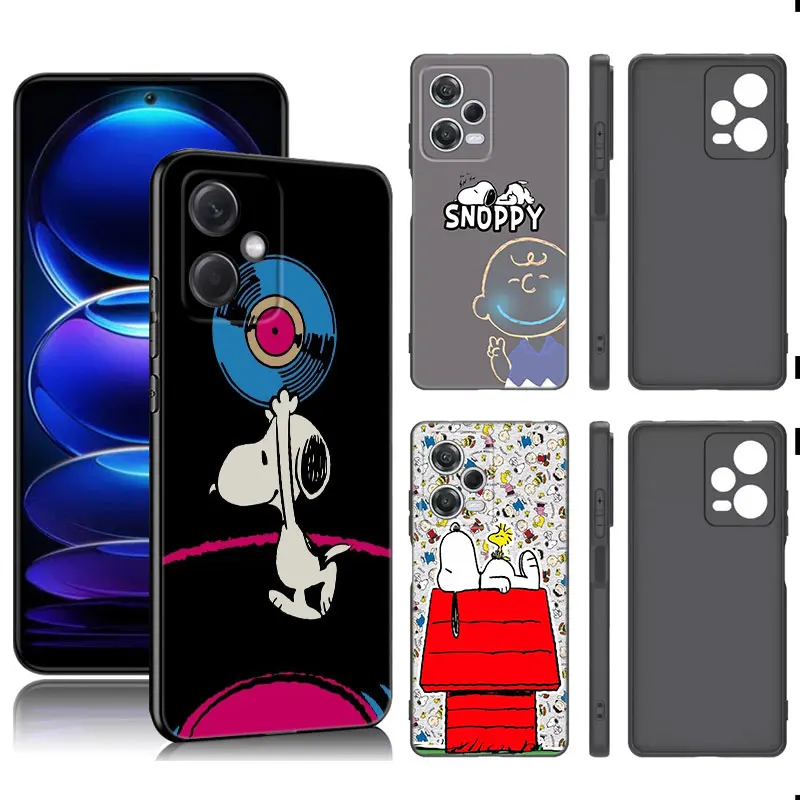 Cute S-Snoopy Black Silicone Phone Case For Xiaomi Redmi Note 9 10 11 11S 11T 12 13 Pro 5G Plus 9S 10S 12S