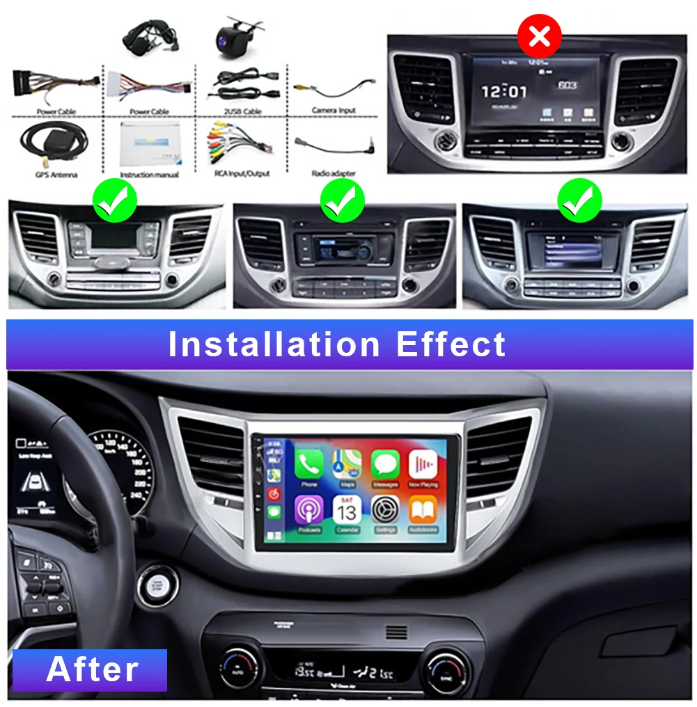 Navegação de carro 9 polegadas para 2015-2019 Hyundai Novo Tucson Android 15 adequado para Carplay + Android auto /2 + 64G + câmera AHD + microfone