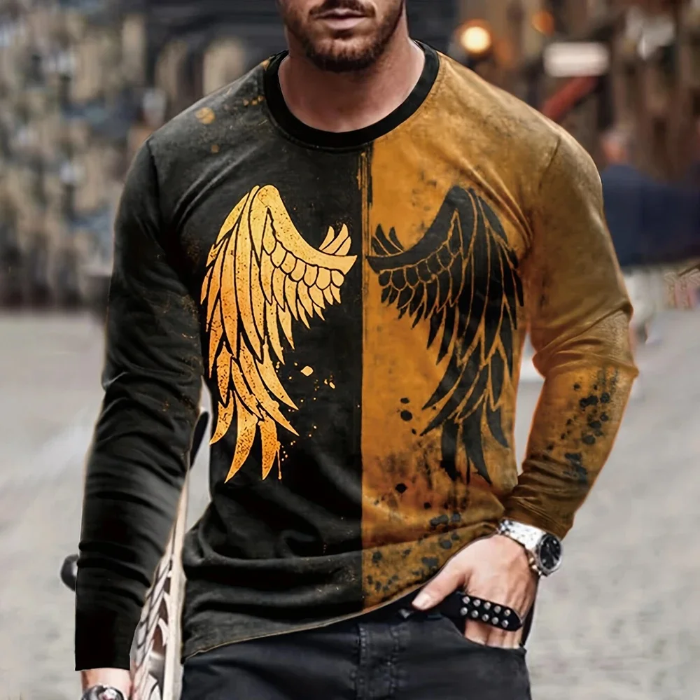 2026 Autumn/Winter Men's Jesus Christ Pattern T-shirt, Cross Wings, 3D Printed T-shirt, Casual Long Sleeve, Loose Round Neck Top view 2