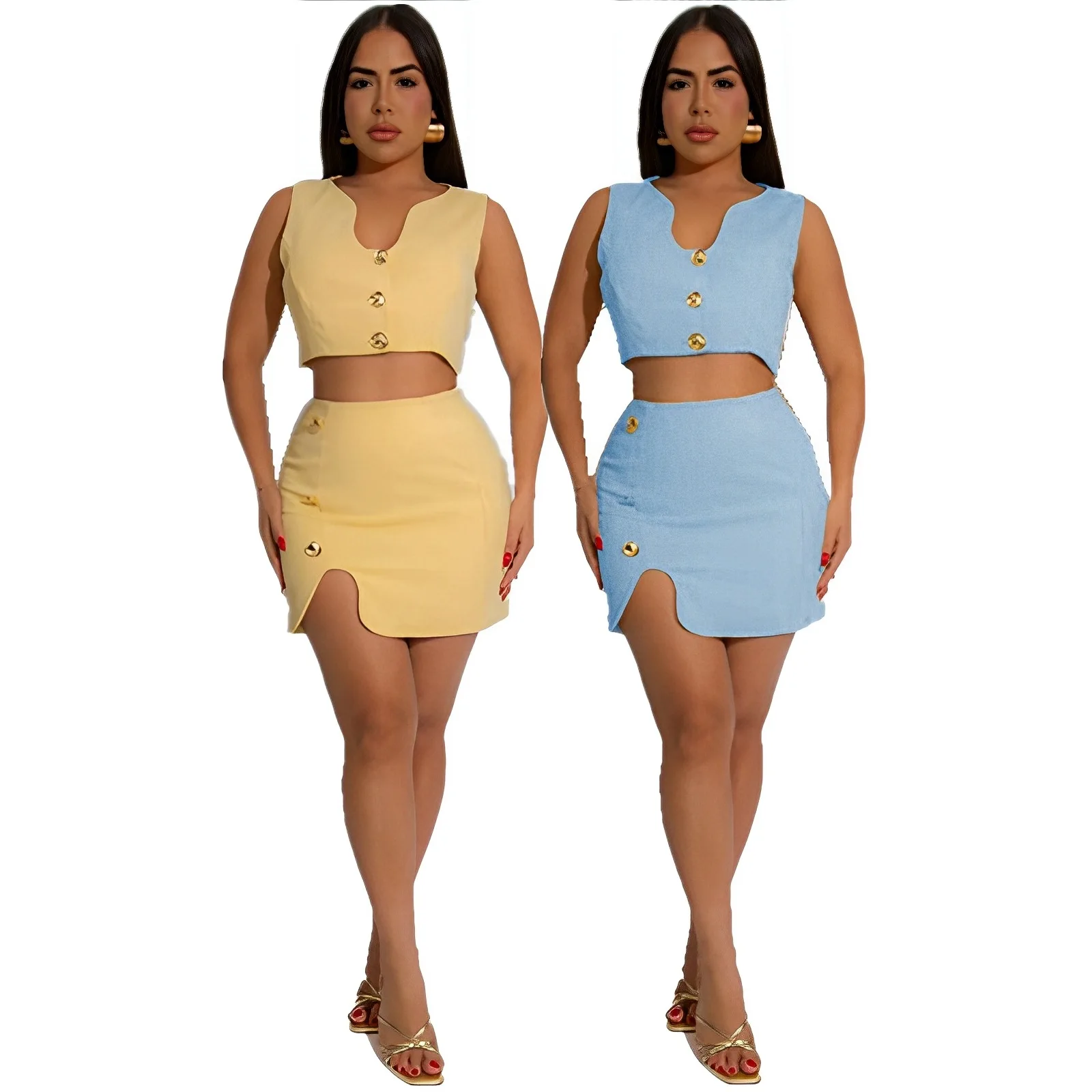 

Women's Fashionable Temperament Single Breasted Vest Top Sexy Hip Hugging Short Skirt Set 2025 Summer