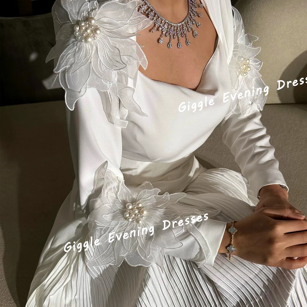 Giggle Crepe Appliques Beading Fashion Prom Gown Saudi Arab Ruched Elegance Ankle-Length Evening Party Dresses for Women 2024