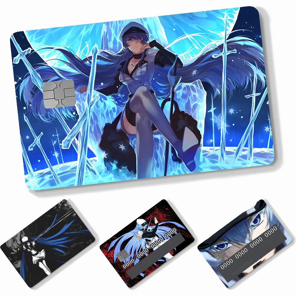 1PC Akame Ga Kill Esdeath Card Stickers 4pcs PVC Credit Card Skin Stickers Removable Self-adhesive Protective Film