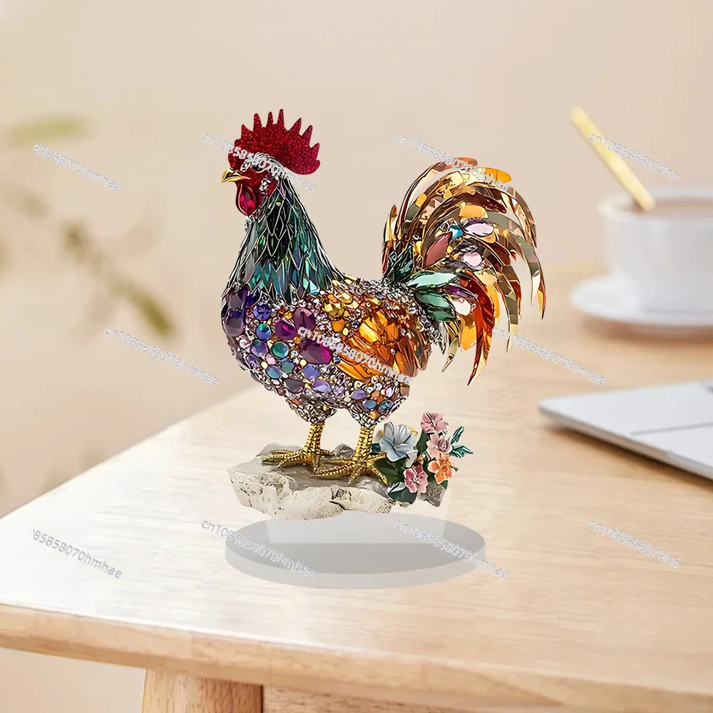 

Apply to creative colorful lucky rooster animal ornament 2D flat acrylic home office desktop decoration ornament