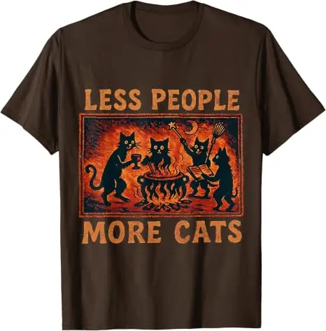 Vintage Less People More Cats T-Shirt Y2k Horror Lustige Introvert-Katzen-Bekleidung Humor Einzigartige Gothic Mystical Witchcraft T-Shirt-Kleidung – Detail 8
