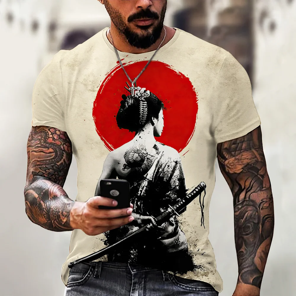 Vintage Samurai T-shirts For Men 3D Print Short Sleeve Top Japanese Style Ninja Tees Oversized Hip Hop Streetwear Men's Clothing